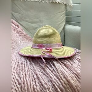Kids Tommy Bahama Straw Sun Hat with Pink Floral Band